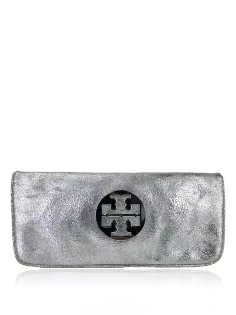 Clutch Tory Burch Flap Prateada