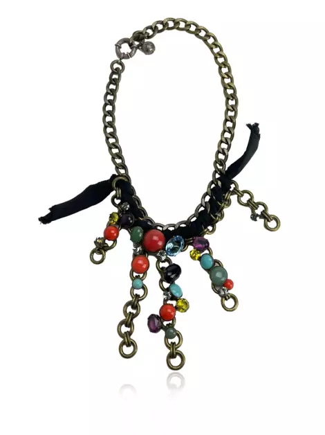Colar Lanvin Cristais Chain Ouro Envelhecido