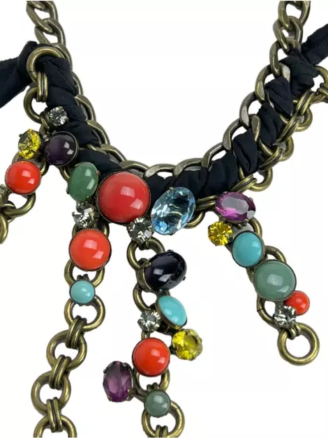 Colar Lanvin Cristais Chain Ouro Envelhecido