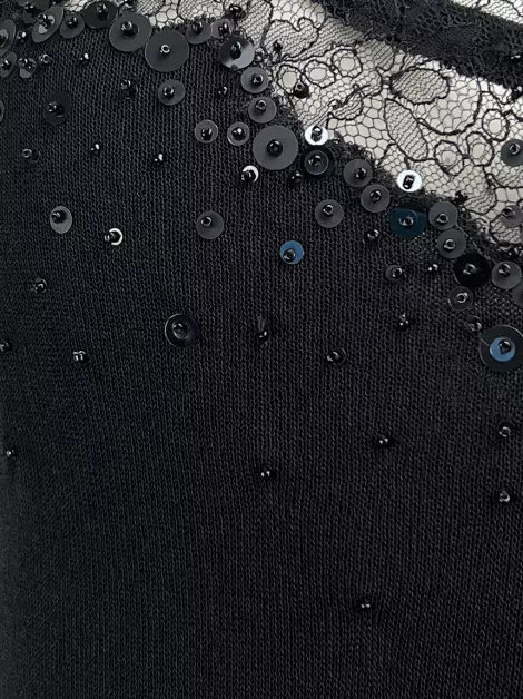 Conjunto Escada Tricot Renda Preto