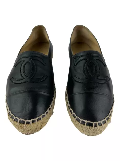Espadrille Chanel CC Couro Preto