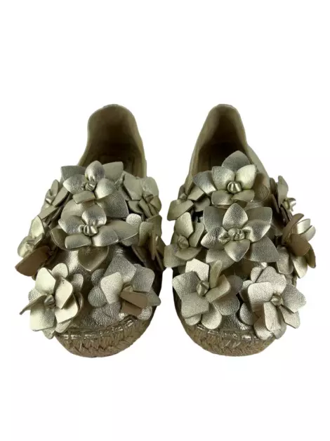 Espadrille Tory Burch Floral Couro Dourado