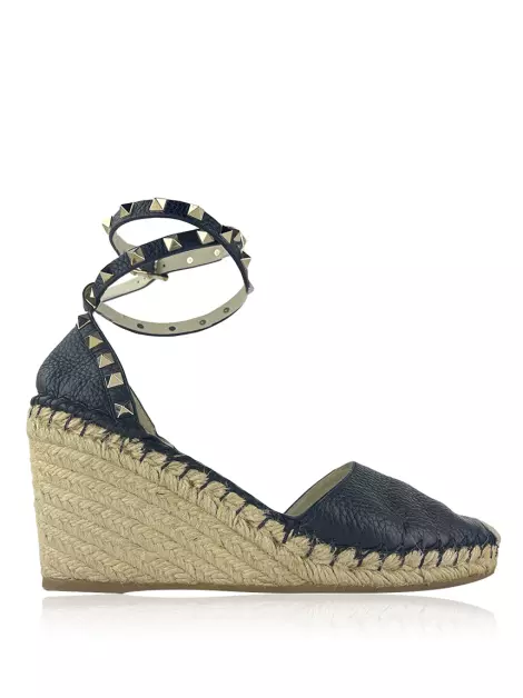 Espadrille Valentino Plataforma Couro Preto