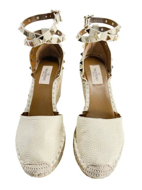 Espadrille Valentino Rockstud Couro Off-White