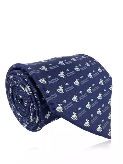 Gravata Hermès Seda Pato Azul