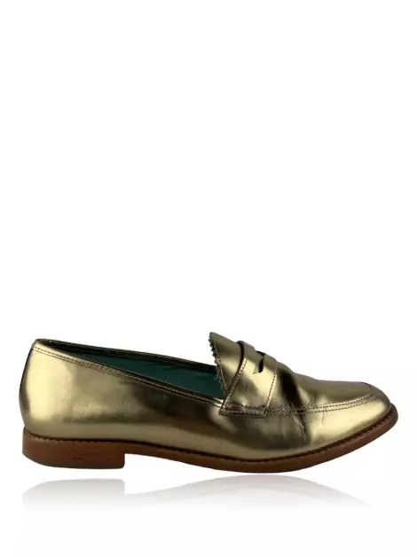 Loafer Blue Bird Couro Dourado