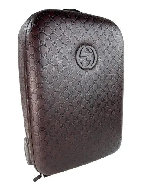 Mala Gucci G Trolley Couro Marrom
