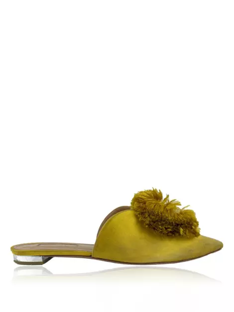 Mule Aquazzura Cetim Pompom Amarelo