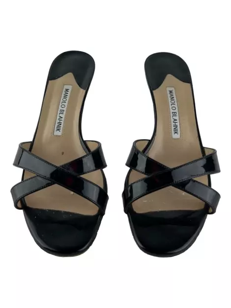 Mule Manolo Blahnik Verniz Preto