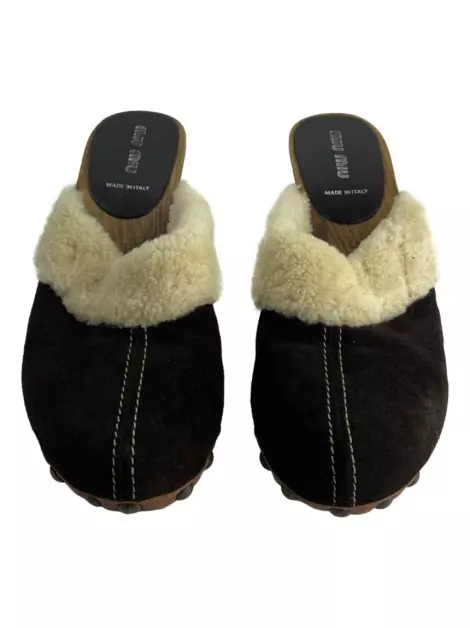Mule Miu Miu Wood Fur Marrom