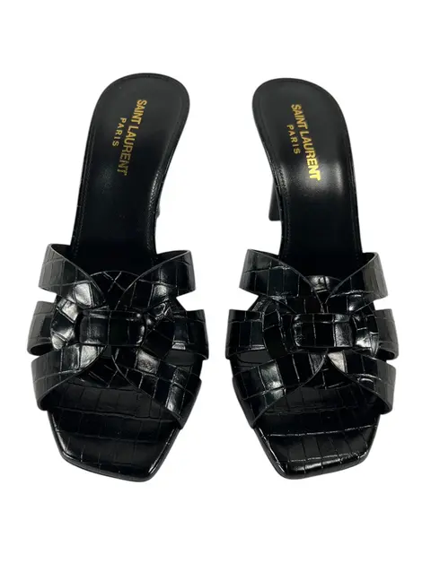 Mule Yves Saint Laurent Tribute Embossed Preto