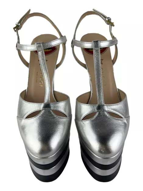 Plataforma Gucci Angel T-Strap Prateado