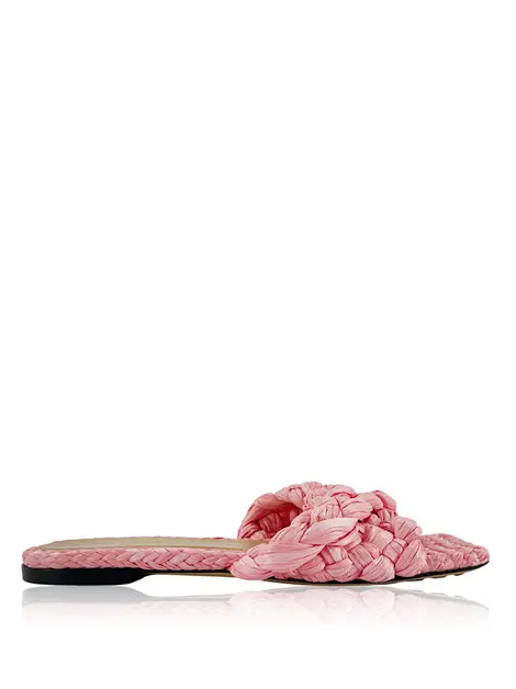 Rasteira Bottega Veneta Raffia Twisted Intrecciato Rosa