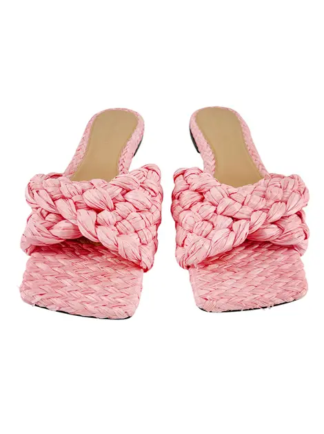 Rasteira Bottega Veneta Raffia Twisted Intrecciato Rosa
