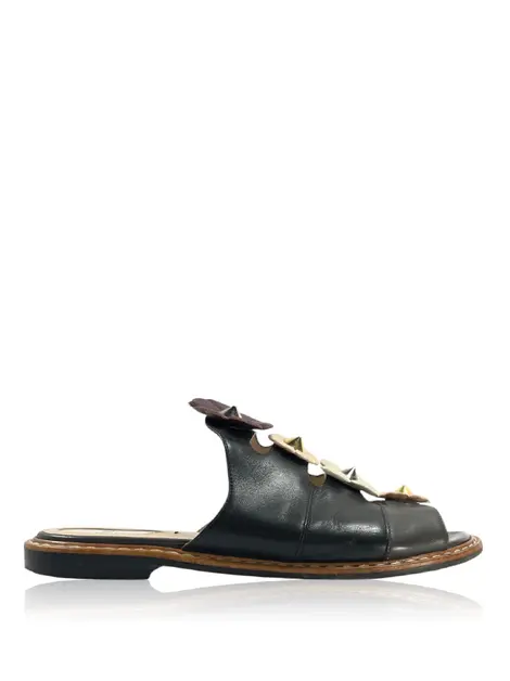 Rasteira Fendi Floral Applique Preto