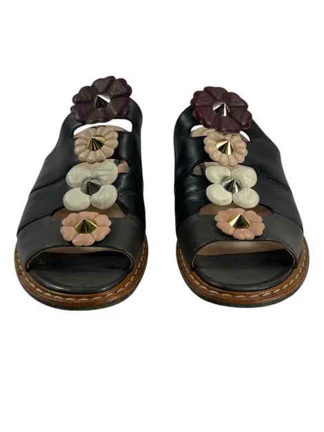 Rasteira Fendi Floral Applique Preto