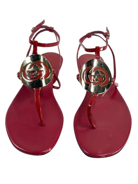 Rasteira Gucci GG Tiras Vermelha
