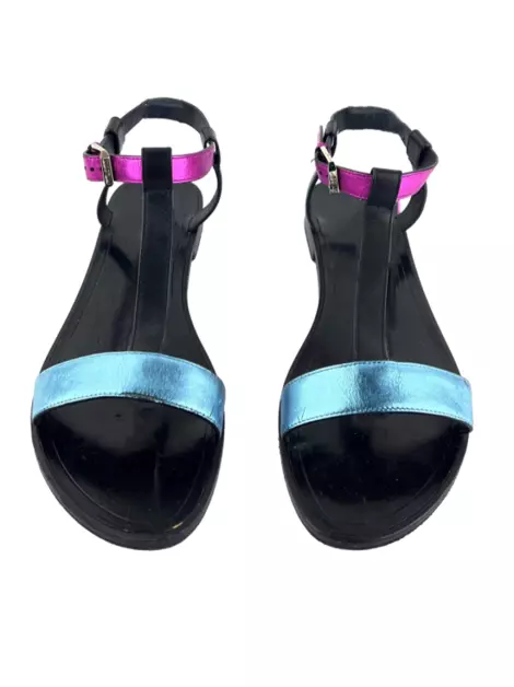 Rasteira Yves Saint Laurent Couro Metalico Multicolor