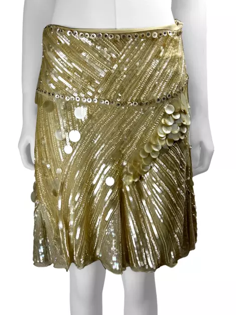 Saia Blumarine Seda Bordada Off-White