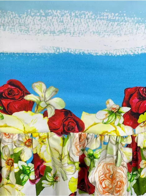 Saia Isolda Midi Floral Azul