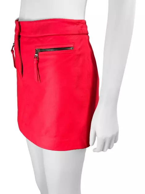 Saia Milly Couro Rosa Neon