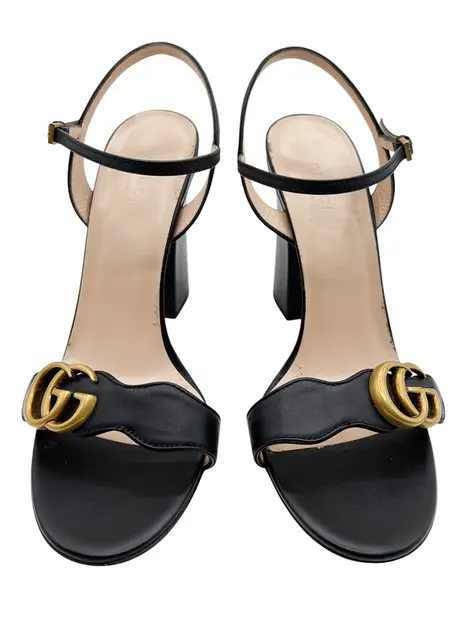 Sandália Gucci Marmont Couro Preta