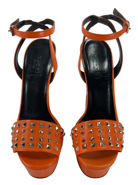 Sandália Gucci Studs Couro Laranja