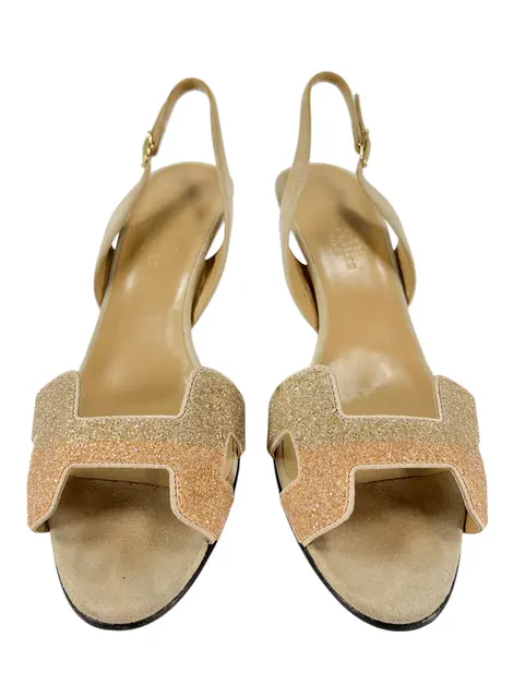 Sandália Hermès Slingback Glitter Bege