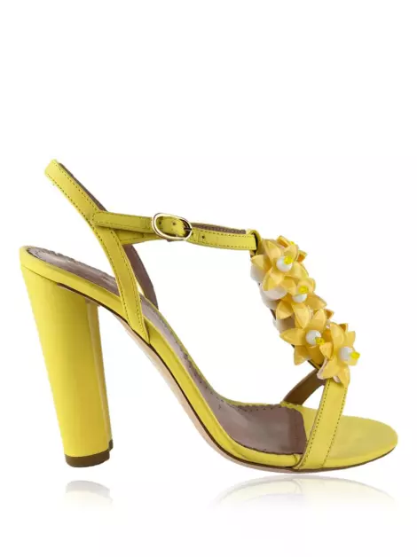 Sandália Red Valentino Flores Couro Amarela