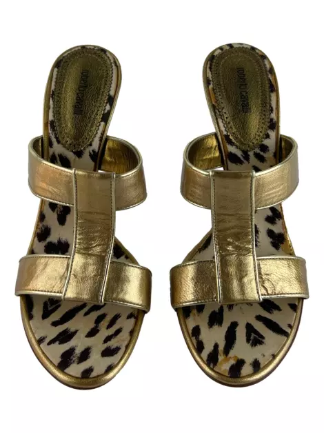 Sandália Roberto Cavalli Open Toe Dourada