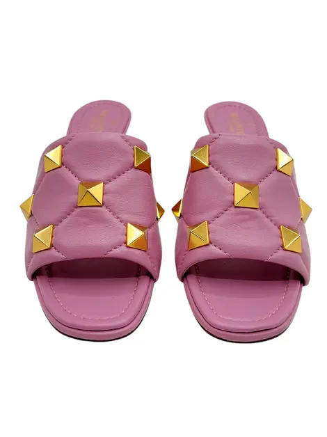 Sandália Valentino Nappa Quilted Roman Stud Rosa