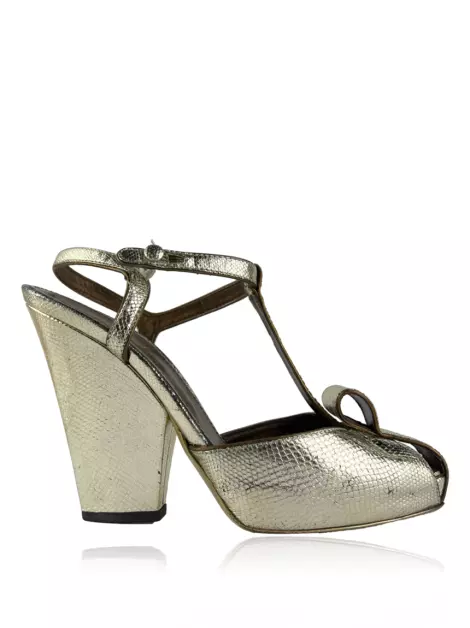 Sandália Yves Saint Laurent Couro Dourado