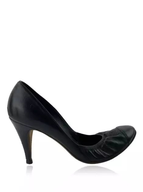 Sapato Chanel Couro CC Preto Vintage