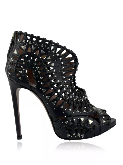 Sapato de Salto Alaia Ankle Boot Couro Preta