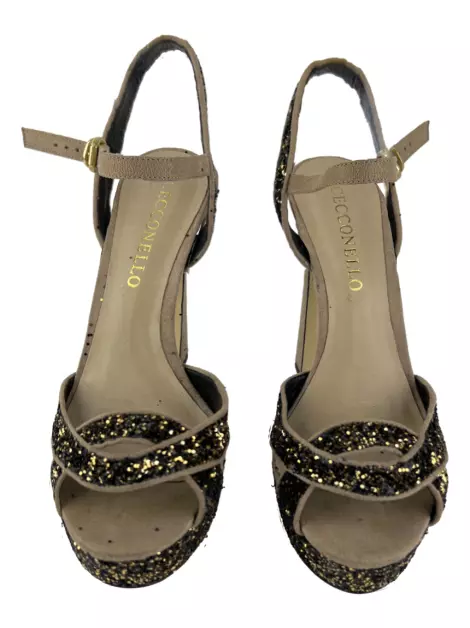 Sapato de Salto Cecconello Glitter Bege