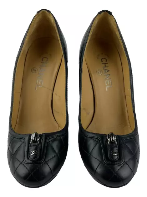 Sapato de Salto Chanel Zip Quilted Preto