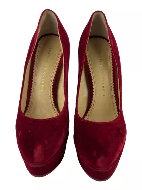 Sapato de Salto Charlotte Olympia Veludo Vermelho