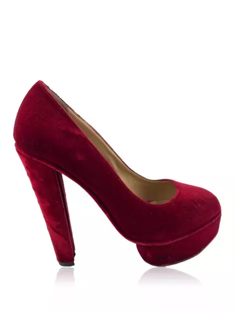 Sapato de Salto Charlotte Olympia Veludo Vermelho