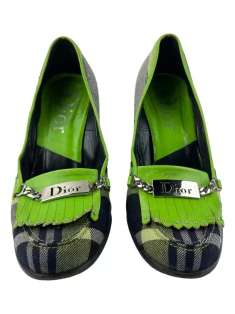 Sapato de Salto Christian Dior Plaid Fringe Xadrez
