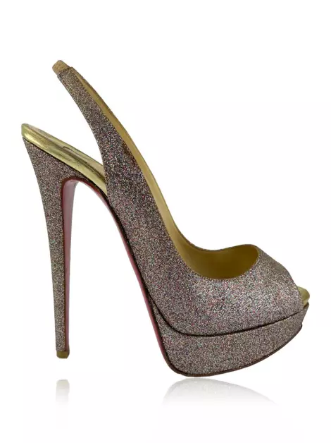 Sapato de Salto Christian Louboutin Lady Peep Slingback 150 Glitter