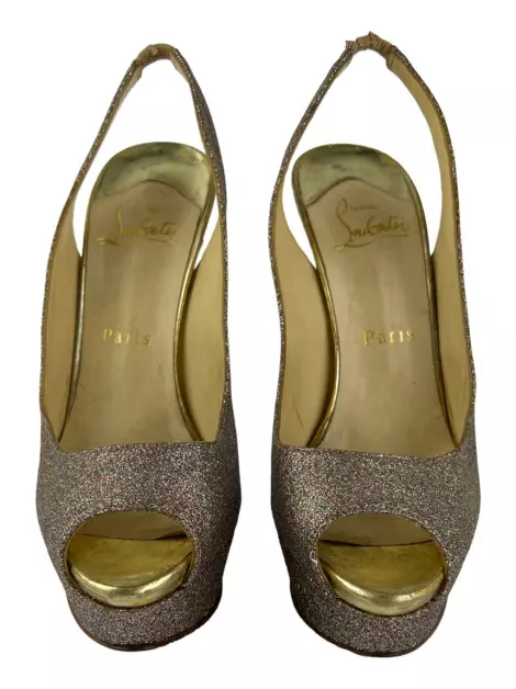 Sapato de Salto Christian Louboutin Lady Peep Slingback 150 Glitter