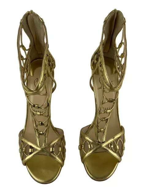 Sapato de Salto Christian Louboutin Martha Lattice Dourada