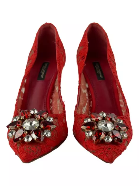 Sapato de Salto Dolce & Gabbana Crystal Renda Vermelha