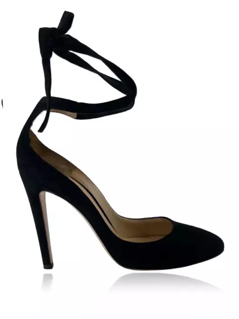 Sapato de Salto Gianvito Rossi Suede Amarração Preto