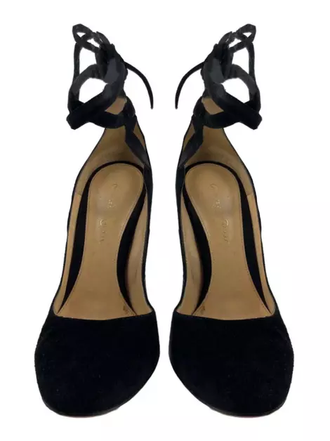 Sapato de Salto Gianvito Rossi Suede Amarração Preto