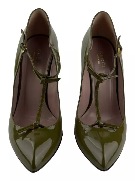 Sapato de Salto Gucci Beverly T-Strap Verniz Verde