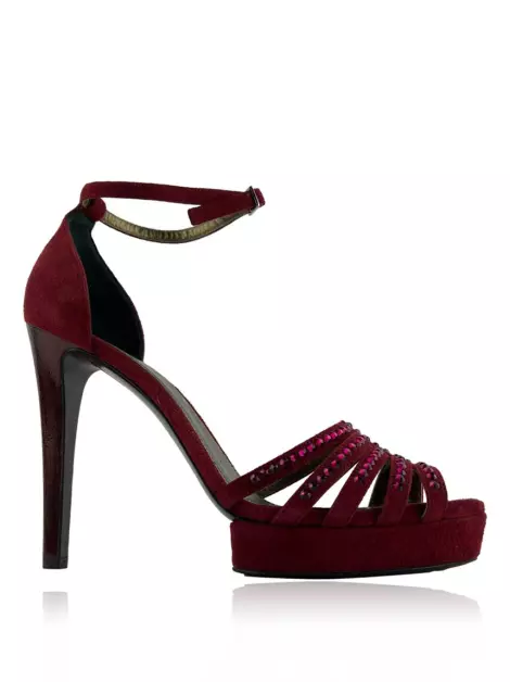 Sapato de Salto Lanvin Crystal Camurça Vinho
