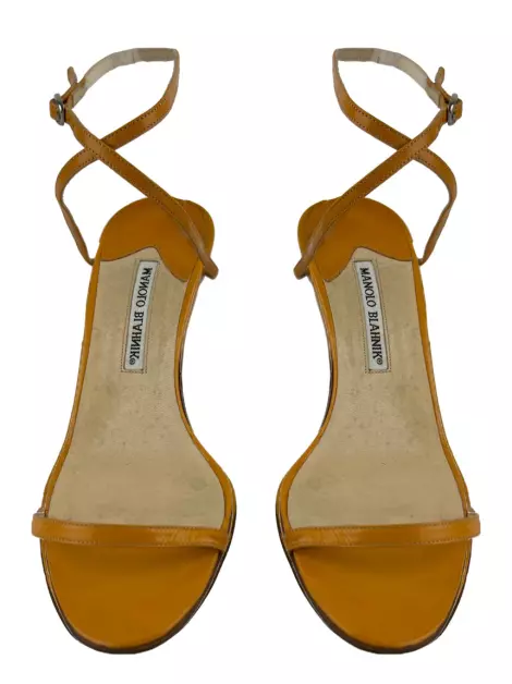 Sapato de Salto Manolo Blahnik Couro Laranja