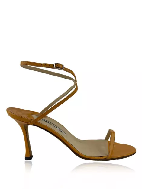 Sapato de Salto Manolo Blahnik Couro Laranja