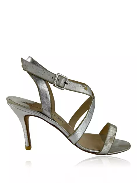 Sapato de Salto Manolo Blahnik Couro Prata